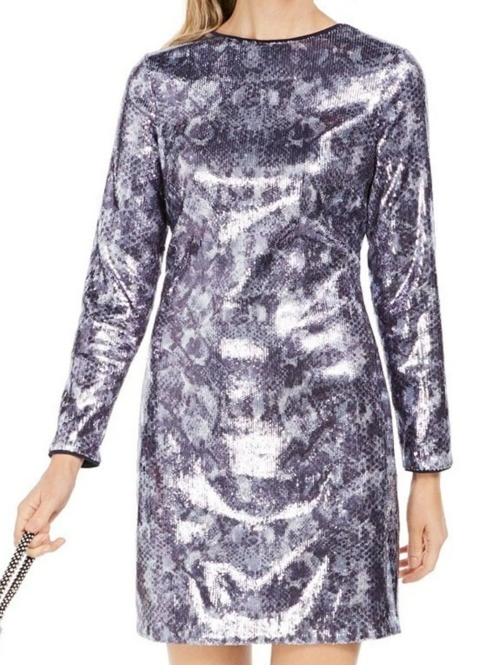 Vince Camuto Women's Sequined Snake-Embossed Lined Shift Dress, Purple Multi, 14